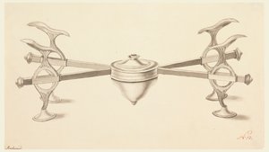 Entwurf für einen Geschirrständer mit ausziehbaren Armen und einer kleinen Spirituslampe von Joseph Anton Seethaler Ii