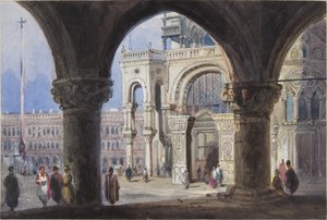 Kirche und Piazza San Marco in Venedig, eingeklebt in Thomas Moodys Tagebuch einer Reise durch die Schweiz und Italien, 1822