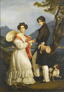 Herzog Maximilian Joseph in Bayern und Ludovika von Bayern im Schloss Tegernsee von Joseph Carl Stieler