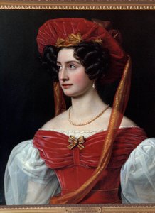 Porträt einer Frau mit rotem Hut. Gemälde von Joseph Karl Stieler (1781-1858) 19. Jahrhundert. München, Schloss Nymphenburg von Joseph Carl Stieler