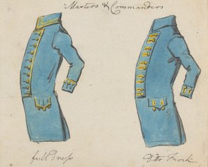 Seitenansicht von zwei Marinejacken; Meister und Kommandanten