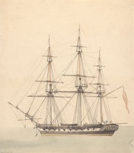 Einzelne Korvette (?) mit drei Figuren in Marineuniformen und Union Jack von Joseph Cartwright