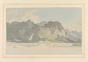 Lodore Rocks -- Wasserfall & Hütte von Joseph Farington