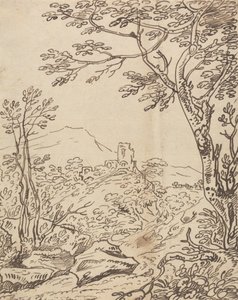 Bäume und ein entferntes Schloss von Joseph Farington