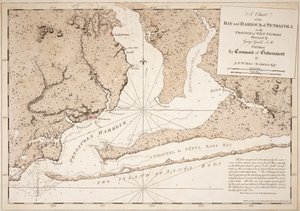 Eine Karte der Bucht und des Hafens von Pensacola in der Provinz Westflorida von Joseph Frederick Wallet DesBarres