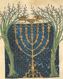 Beleuchtung einer Menora, aus der jüdischen Cervera-Bibel, 1299