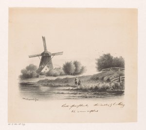 Landschaft mit Mühle und zwei Fischern von Joseph Hartogensis