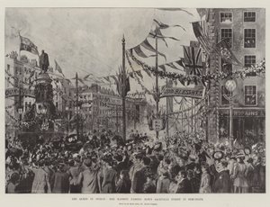 Die Königin in Dublin, Ihre Majestät fährt in Halb-Staat durch die Sackville Street von Joseph Holland Tringham