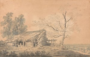 Landschaft mit Scheune (ca. 1795) (Graphit und Waschung auf Papier)