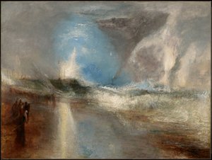 Raketen und blaue Lichter aus nächster Nähe zur Warnung von Dampfschiffen vor Untiefen von Joseph Mallord William Turner