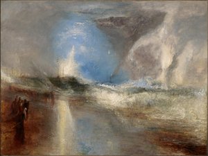 Raketen und blaue Lichter in der Nähe, um Dampfschiffe vor Untiefen zu warnen von Joseph Mallord William Turner
