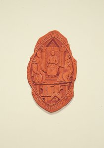 Vorderseite des Siegels von Matthew Parker, Erzbischof von Canterbury, zum Testament von Thomas Alyce, Kaufmann