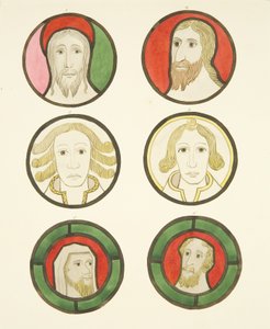 Sechs Köpfe in Buntglasfenstern nördlich und südlich des Chors in der Kathedrale von Bristol von Joseph Manning