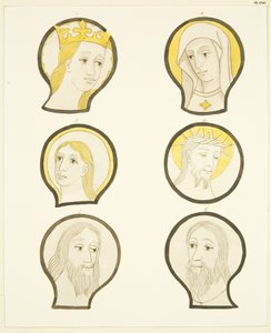 Sechs Köpfe in Buntglasfenstern südlich des Chors in der Kathedrale von Bristol von Joseph Manning