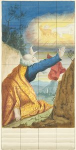 Buntglasfenster am östlichen Ende des nördlichen Seitenschiffs der Kathedrale von Bristol, das Elija und Elisa zeigt