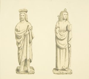 Zwei Figuren in Nischen des Turms von St. Mary Redcliffe