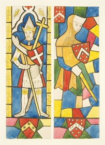 Zwei Figuren in den Buntglasfenstern des Chors in der Kathedrale von Bristol von Joseph Manning