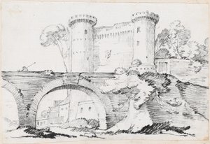 Eine Steinbrücke und der befestigte Eingang zu einer Stadt von Joseph Marie Vien