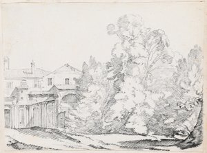 Bäume, die ein auf antiken Ruinen gebautes Haus verdecken von Joseph Marie Vien