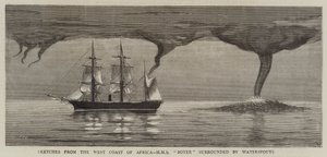 Skizzen von der Westküste Afrikas, HMS Boxer umgeben von Wasserhosen