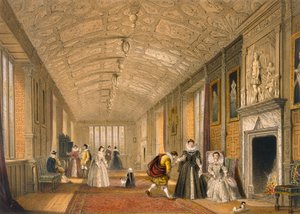 Die Lange Galerie in Lanhydrock, Cornwall, 1600, aus Architektur des Mittelalters, veröffentlicht 1838 von Joseph Nash
