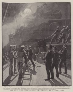 Die Marine-Manöver, Kohlenversorgung der HMS Benbow bei elektrischem Licht von Joseph Nash