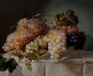 Stillleben mit Trauben in einer Porzellanschale von Joseph Nigg