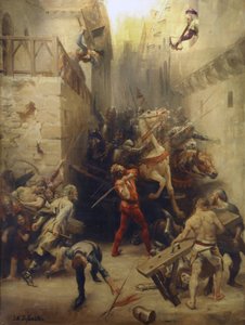 Die Eroberung von Béziers im Jahr 1209: Die Einwohner von Béziers versuchen, den Einmarsch der Soldaten der französischen Armee in die Stadt zu verhindern