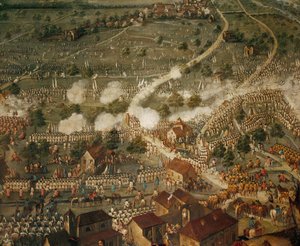 Spanischer Erbfolgekrieg: Kaiserliche Truppen unter Prinz Eugen von Savoyen schlagen französische Truppen in der Schlacht von Malplaquet von Joseph Parrocel