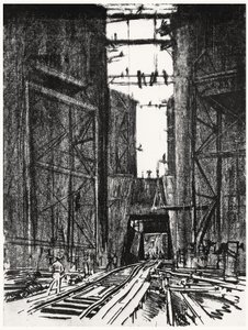 Am Boden der Gatun-Schleuse, Platte IV aus Der Panamakanal von Joseph Pennell, 1912 von Joseph Pennell