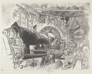Schneiden und Drehen einer großen Kanone, 1916