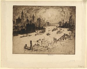 Sonnenuntergang von der Williamsburg Bridge von Joseph Pennell