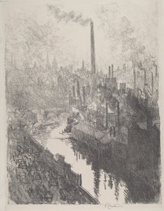 Der große Schornstein, der Motorpark von Joseph Pennell