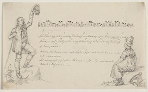 Singender Tiroler und lauschendes Mädchen. Noten und Text