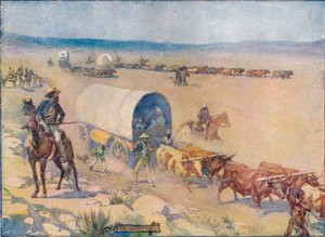 Die Ochsenkarren zogen langsam über die welligen Ebenen, um 1908, um 1920