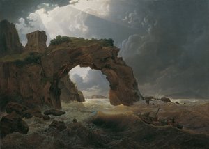 Meeressturm beim Arco di Miseno bei Miliscola mit Blick gegen Nisida