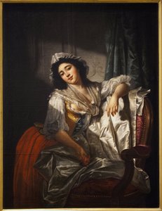 Porträt von Madame Sermet oder die Rose und der Knopf. Gemälde von Joseph Roques (1754-1847), Öl auf Leinwand um 1788. Französische Kunst. von Joseph Roques