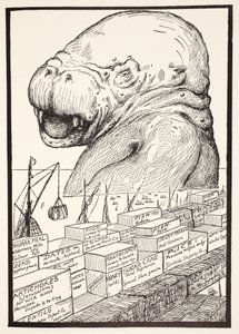 Das Tier, das aus dem Meer kam und all das Essen auffraß, das Suleiman-bin-Daoud für alle Tiere der Welt vorbereitet hatte, Illustration aus 