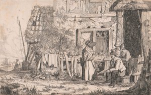 Hütte mit Menschen von Joseph Stannard