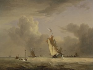 Fischkutter und andere Schiffe bei starkem Wind von Joseph Stannard
