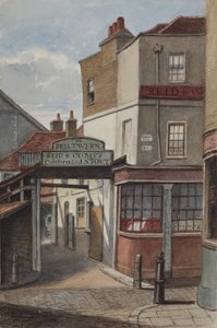 Ansicht der Bell Tavern, Addle Hill, mit Schild für Reids und Companys berühmtes Stout und einem Bordsteinpfosten von Joseph Thomas Wilson