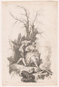 Man und Frau mit Hund am Feuer von Joseph Wagner (possibly)