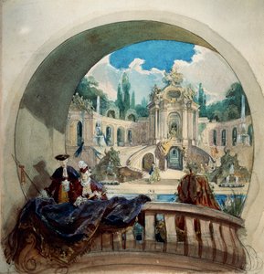 Vorbereitende Zeichnung für die Lünette der Decke des Audienzsaals im Königsschloss von Ludwig II. in Linderhof von Joseph Watter