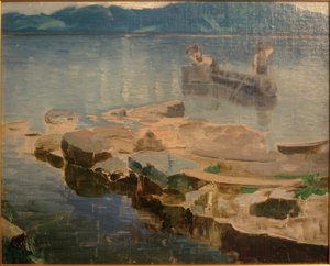 Felsenzunge im Eibsee mit Fischern