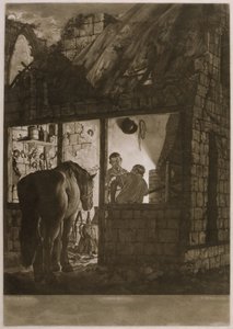 Eine Hufschmiede, graviert von William Pether, 1771 von Joseph Wright of Derby