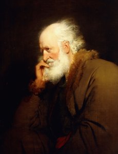 Ein alter Mann, Halbfigur, in einem braunen Pelzmantel von Joseph Wright of Derby