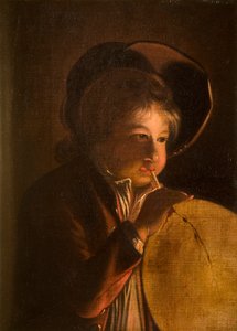 Junge, der bei Kerzenlicht eine Blase bläst von Joseph Wright of Derby