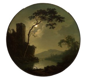 See mit Schloss auf einem Hügel