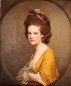 Porträt von Dorothy Hodges, halbe Länge, in einem gelben Kleid