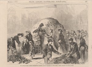 Das Chicago-Feuer: Damen verteilen Kleidung an Leidende beiderlei Geschlechts, Illustration aus Frank Leslies Illustrated Newspaper, 1871